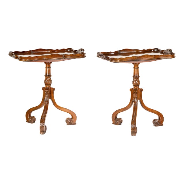 Mid 20th Century Pair of French Provincial Mahogany Tilt-Top Tripod Side Tables For Sale