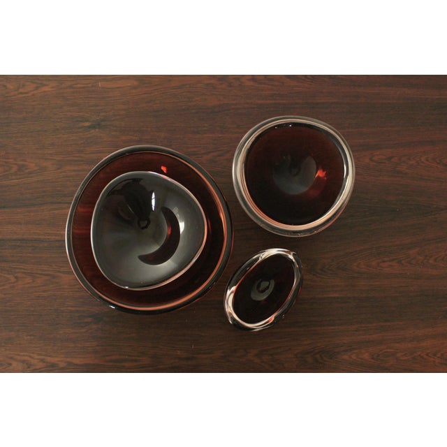 Red Selena Glass Bowl by Sven Palmqvist for Orrefors, 1950s, Set of 4 For Sale - Image 8 of 10