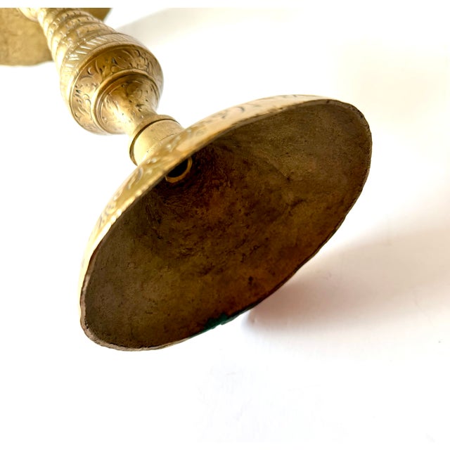 Mid 20th Century Vintage Etched Brass Altar Candle Holder 16" For Sale - Image 5 of 5