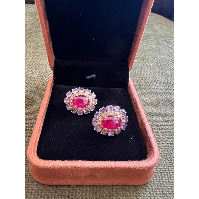Baroque Bochic "Capri" Vintage Ruby & Multi Lavender Tanzanite Earrings Set 18K Gold & Silver For Sale - Image 3 of 18