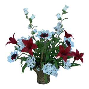 Vintage French Imortelle Glass Beaded Memorial Basket Bouquet