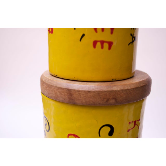 Set Of Italian Modern Yellow Enamel Kitchen Canisters By Vallenti
