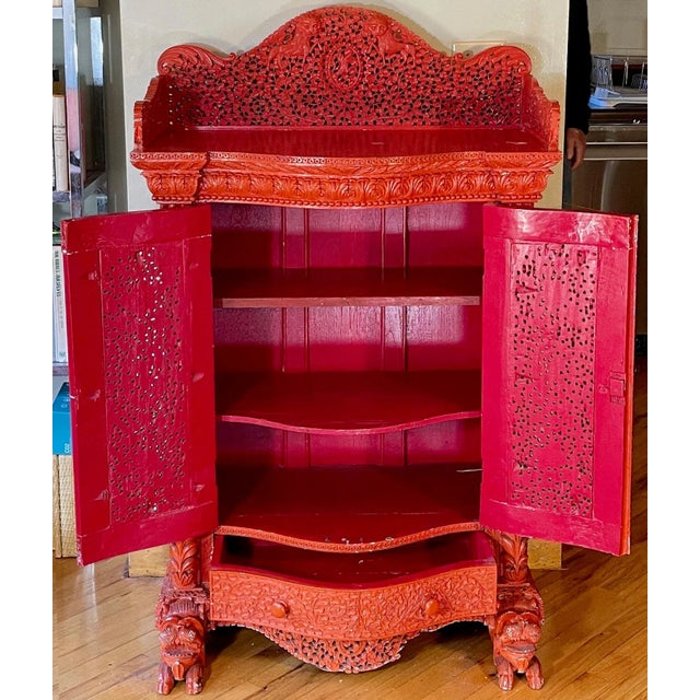 This is a fantastic, rare bow-front cabinet with two doors, three interior shelves, and a drawer at the base. Except for...