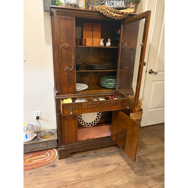 English Vintage Carved Wood Display Cabinet / China Cabinet For Sale - Image 3 of 7
