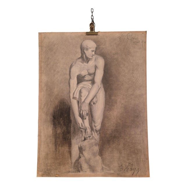 Ellen Hägg, Nude Study Sketch, 1894, Drawing in Charcoal For Sale