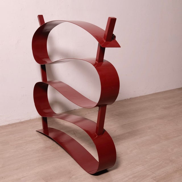 Maroon Handcrafted Iron Bookcase, Italy, 1980s For Sale - Image 8 of 18