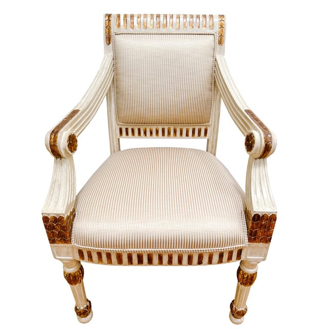 Early 20th Century Early 20th Century Vintage Italian Neoclassical Gilt & Painted Armchair Fauteuils With Rosette Carvings - A Pair For Sale - Image 5 of 18