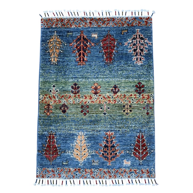 Contemporary Contemporary Gabbeh Tree and Animal Hand-Knotted Wool Rug For Sale - Image 3 of 12