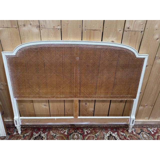 Louis XVI Style Double Headboard in Lacquered Wood & Rattan Caning, 1890s For Sale - Image 6 of 7