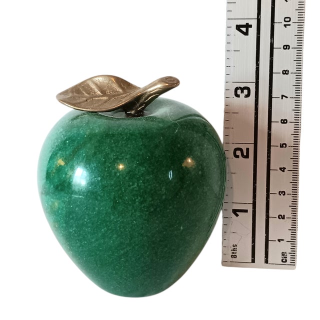 Vintage Green Marble Apple Paperweight With Brass Stem For Sale - Image 9 of 10