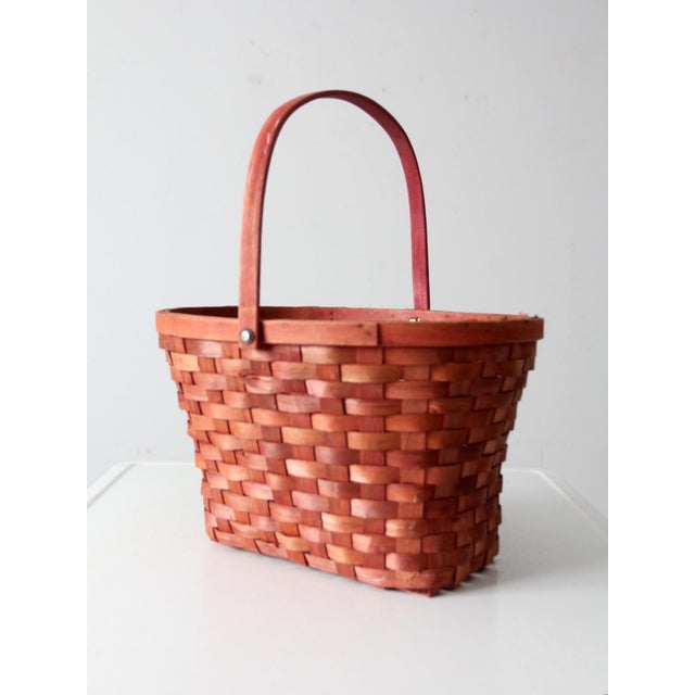 Vintage Pink Splint Weave Basket For Sale - Image 6 of 11