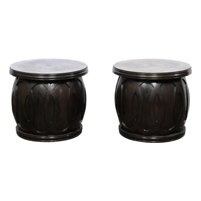 Pair of French Drum Tables With Sun-Burst Mirror Tops For Sale