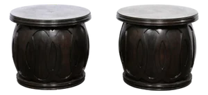 Pair of French Drum Tables With Sun-Burst Mirror Tops