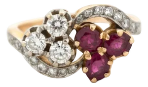 Antique Belle Époque Ruby and Diamond Clover "Toi Et Moi" Ring, Size 7.5