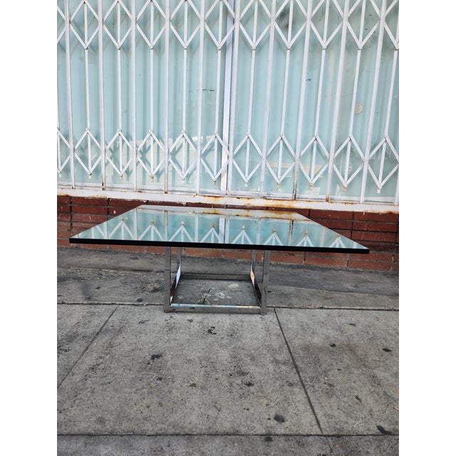 1980's Chrome Coffee table With glass top end Square Chrome Base is perfect for any space of your home