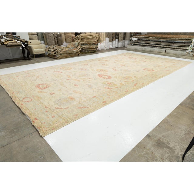 Modern Oushak Style Hand-Knotted Wool Rug Muted Pastel Floral Transitional 12x24 For Sale - Image 9 of 11