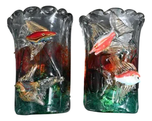 Murano Glass Aquarium Fish Sconces by Alfredo Barbini, Set of 2