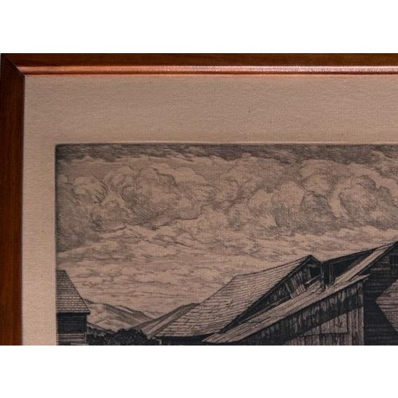 Black Vintage Luigi Lucioni Hand-Signed Fine Art Etching New England Regionalist Landscape Weathered Vermont Barn Custom Framed For Sale - Image 8 of 12