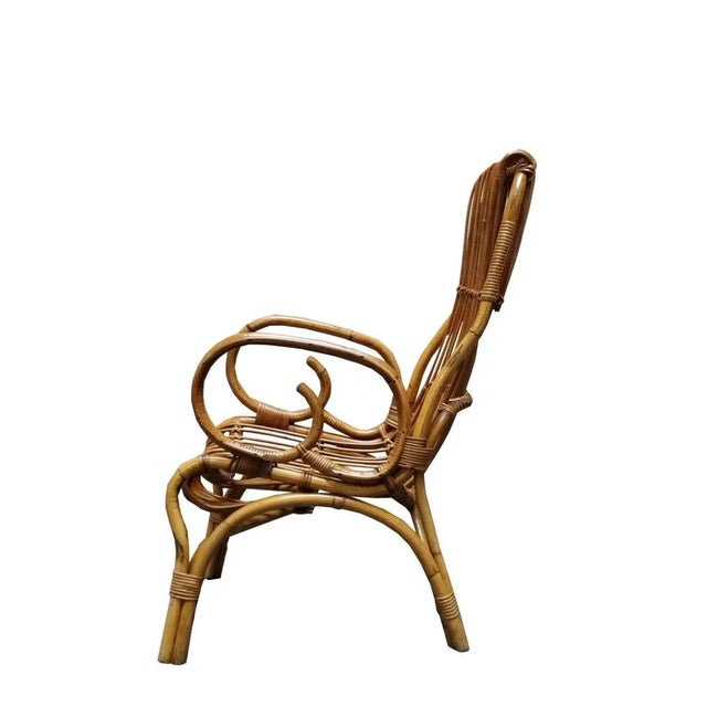 Franco Albini Rattan Round Dining Table Set with Matching Chairs by Franco Albini, Italy, 1960s, Set of 5 For Sale - Image 4 of 9