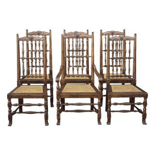 Henredon French Country Oak Dining Chairs With Caned Seats and Spindle Backs - Set 6 For Sale