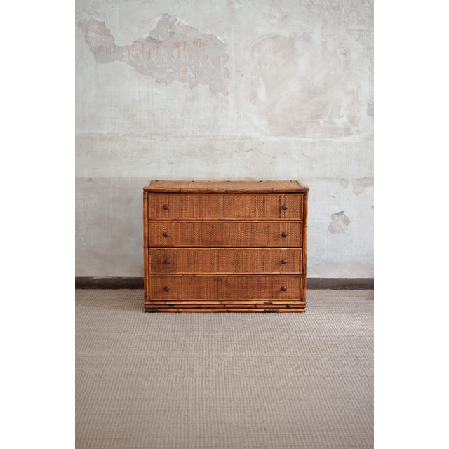 Wood Small Bamboo and Rush Fabric Chest of Drawers, 1970s For Sale - Image 7 of 7