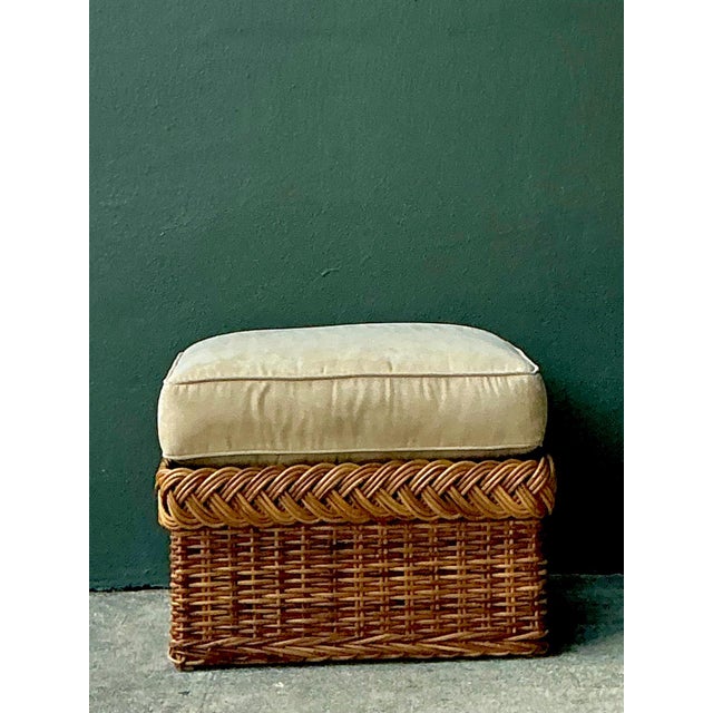 Vintage Braided Rattan Ottoman For Sale - Image 10 of 16