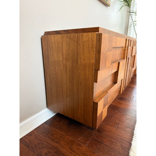 Vintage 1970's Lane Brutalist Staccato 9-Drawer Walnut Mid Century Dresser For Sale - Image 11 of 11
