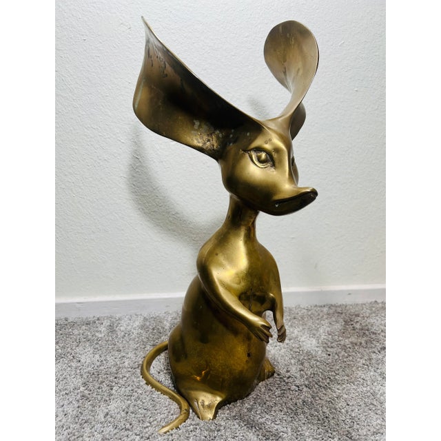 Mid Century Vintage Large Brass Mouse Shrew For Sale - Image 9 of 10
