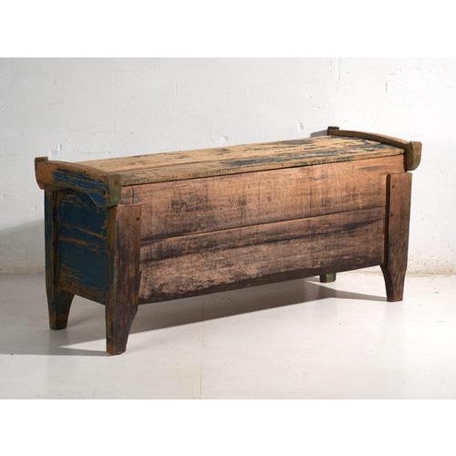 Antique Blue-Painted Pine Chest, Central Europe, 1870 For Sale - Image 13 of 14