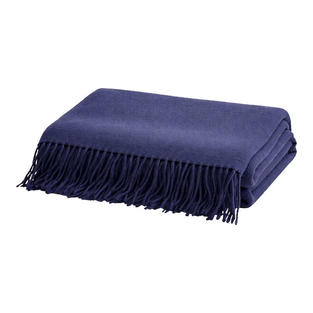 Classic Deep Navy Blue Ralph Lauren Home Cashmere Wool Blend Throw Blanket Home Decor For Sale