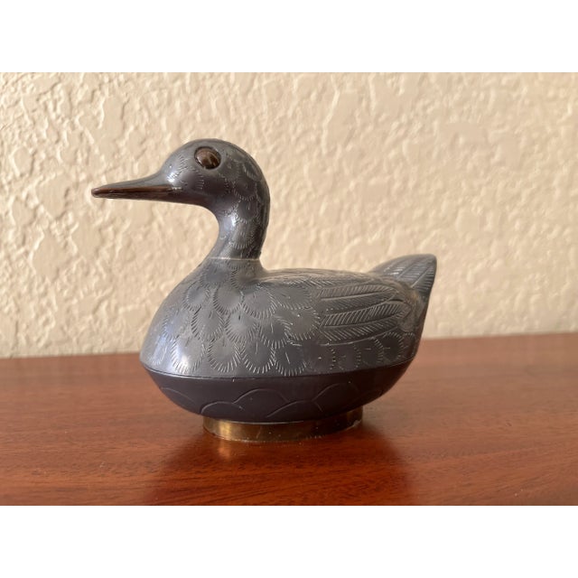 Mid 20th Century Vintage Pewter Engraved Duck Trinket Box For Sale - Image 12 of 12