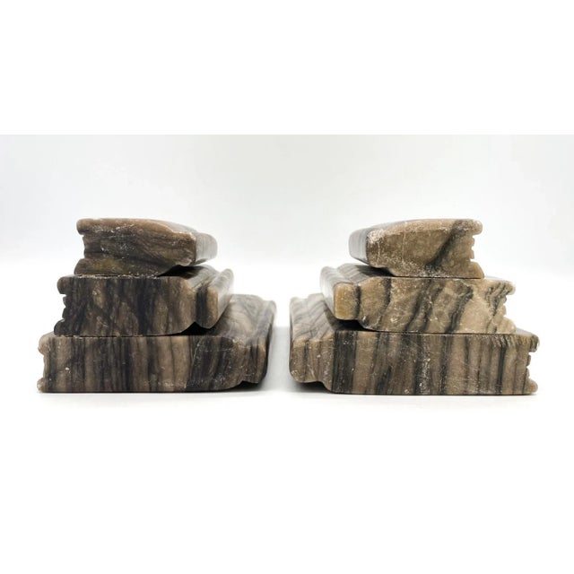Gray 20th Century Italian Gray Variegated Marble Books Stacked Bookends - a Pair For Sale - Image 8 of 10