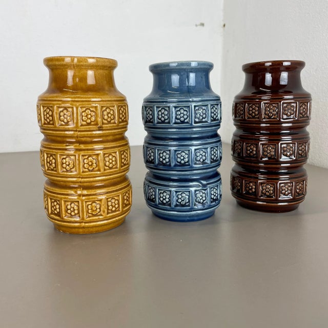 German Pottery Fat Lava Vases Multi-Color from Scheurich, 1970s, Set of 3 For Sale - Image 4 of 16