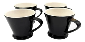 1970s Black Ceramic California Pottery Pedestal Coffee Cup Set by Chefsware - 4 Piece