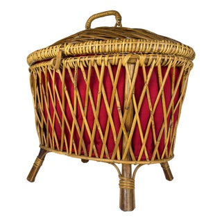 Vintage Rattan Basket, Italy, 1950s For Sale