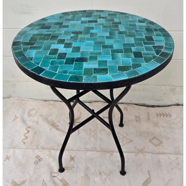 Green 27" Emerald Green Moroccan Mosaic Table — Bejmat Tile Design For Sale - Image 8 of 8