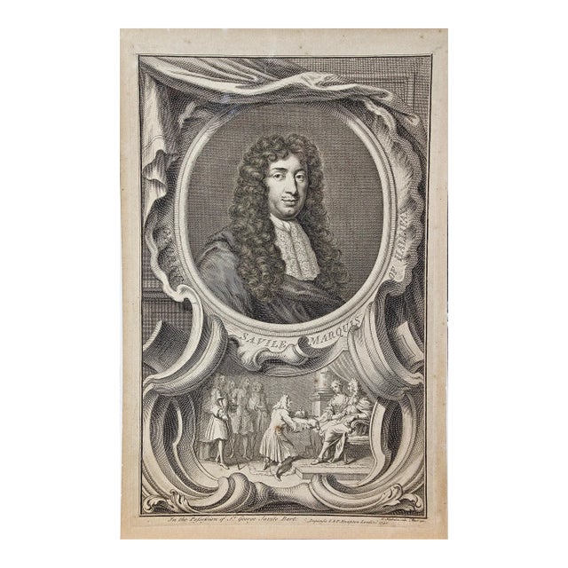 18th Century Engraved Portrait of George Savile, Marquis of Halifax by Jacobus Houbraken, 1747 For Sale