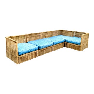 Vintage Coastal Woven Rattan Sectional Sofa For Sale