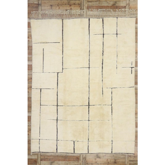 Beige Organic Modern Beni Mrirt Moroccan Rug - 09'10 X 12'09 For Sale - Image 8 of 9