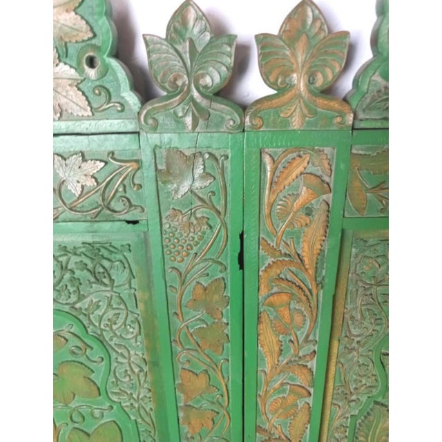 1930s 1930s Four Carved Indian Style Wooden Panels in Green For Sale - Image 5 of 6
