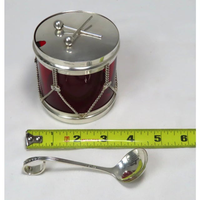 Vintage Sterling Silver & Ruby Glass Figurative Drum Jam Jar For Sale - Image 12 of 13