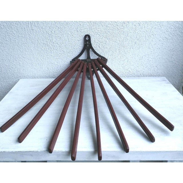 Wood Art Deco Wooden and Wrought Iron Fan-Shaped Towel Rack, 1930s For Sale - Image 7 of 7