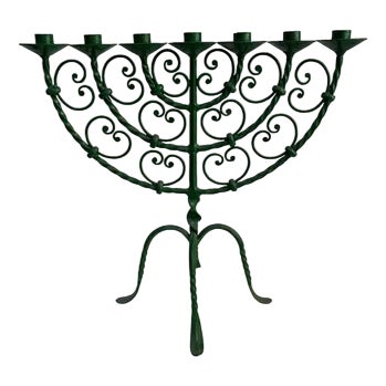 Seven-Branched Wrought Iron Jewish Candelabra For Sale