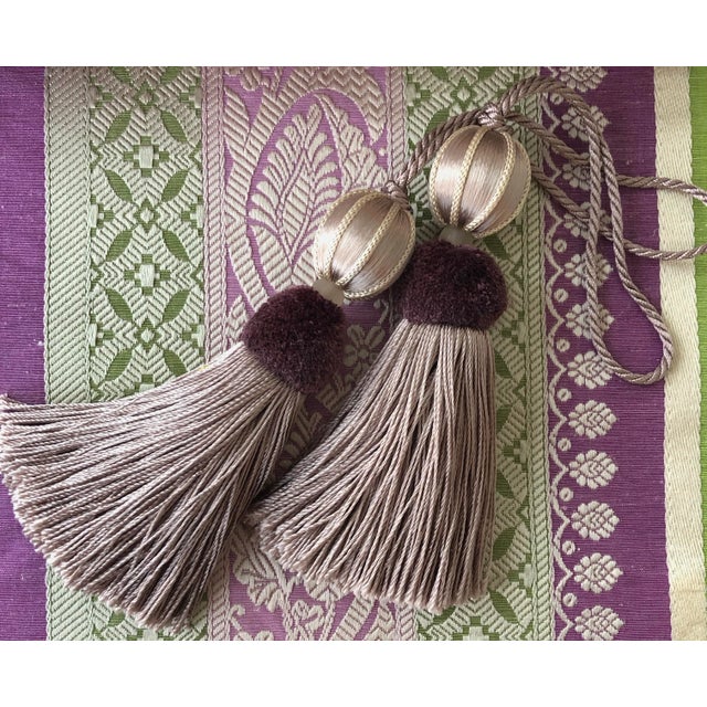 Lavender Petite Beaded Key Tassel in Lavender and Plum W Cut Velvet Ruche - A Pair For Sale - Image 8 of 16