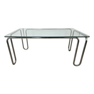 Bauhaus Table in Chromed Tubular Steel and Glass, 1970 For Sale