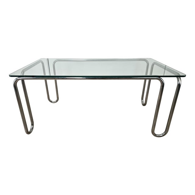 Bauhaus Table in Chromed Tubular Steel and Glass, 1970 For Sale
