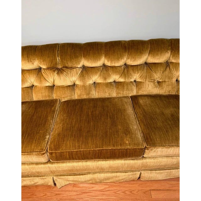Vintage Tufted Gold Velvet Sofa Couch For Sale - Image 4 of 10