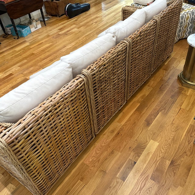 Billy Baldwin Rowe Rattan With Braided Wicker Trim Sofa For Sale - Image 4 of 9