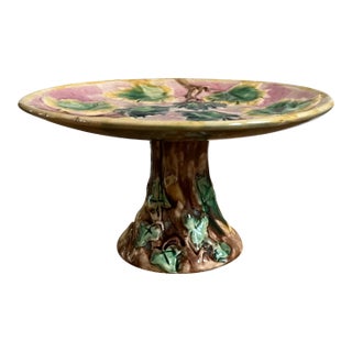 19th Century Majolica Pottery Compote 1880 For Sale