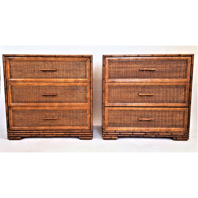 Vintage American of Martinsville Wicker & Faux Bamboo Nightstands a
